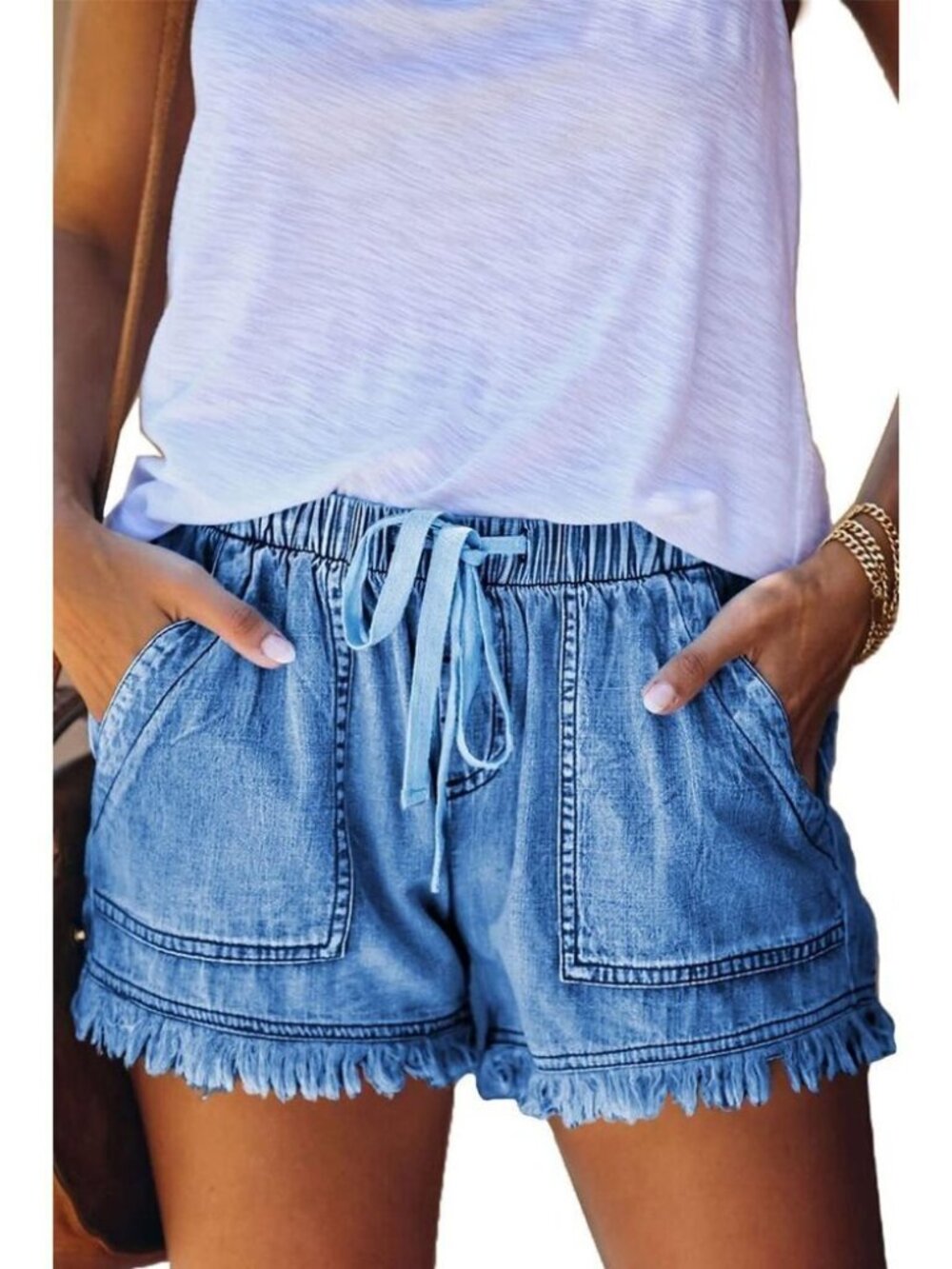 Womens Blue Shorts Casual Baggy Trendy Pants Elastic Waist Comfy Denim Shorts